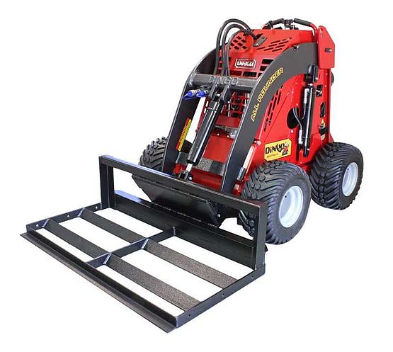 Manufacturer example of a Dingo mini loader with a ground-levelling spreader bar attachment.
